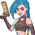 Finished artistic illustration of Jinx from Arcane, showcasing her iconic blue hair and weapon.