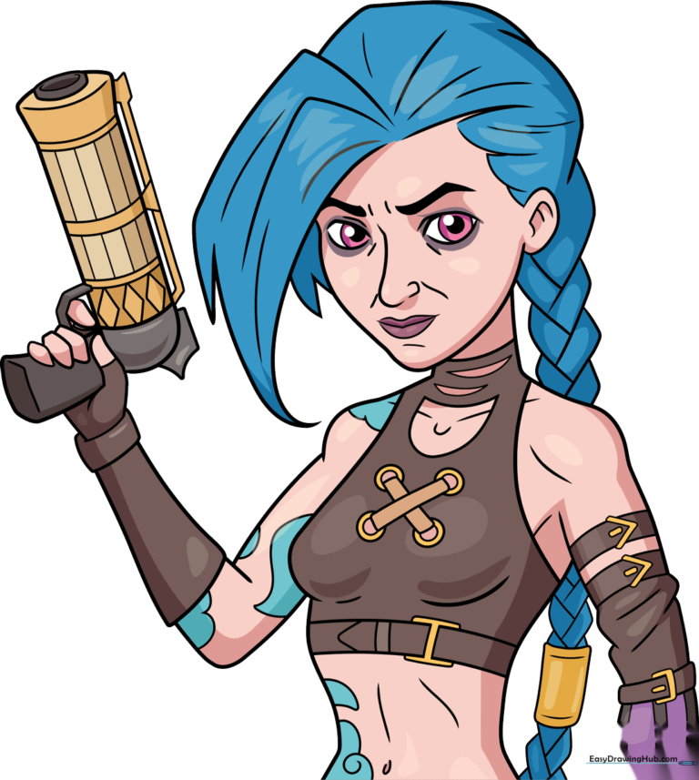 Finished artistic illustration of Jinx from Arcane, showcasing her iconic blue hair and weapon.