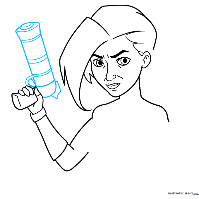 Drawing the basic shape of Jinx's iconic weapon using cylinders and ovals.