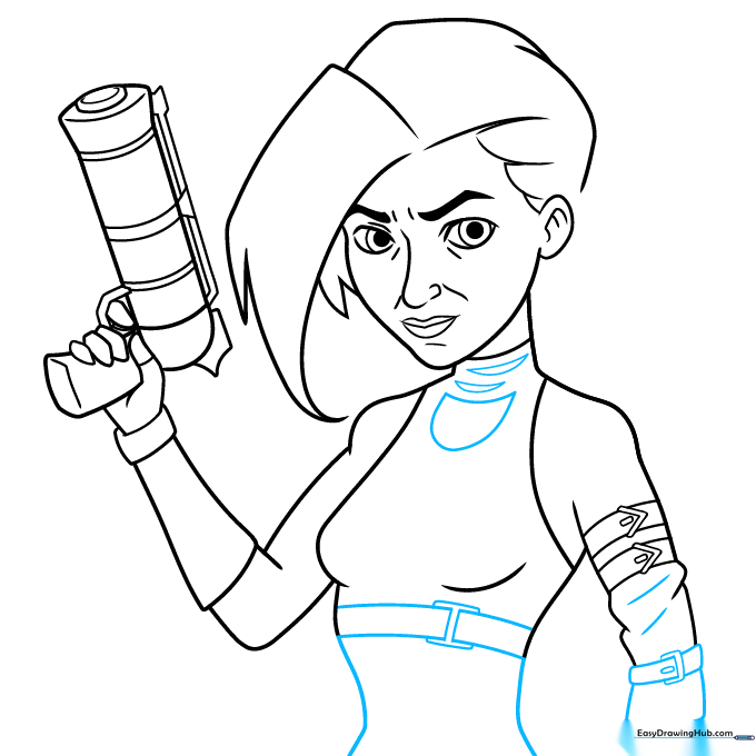 Adding belts and chest accessories to the Jinx drawing.