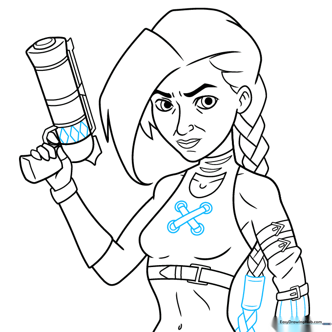 Adding final texture lines to the clothing and hair.