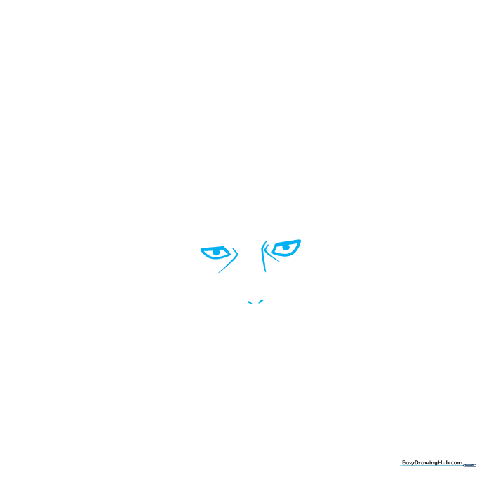 Close-up sketch of Jiraiya's rectangular anime eyes and nose bridge