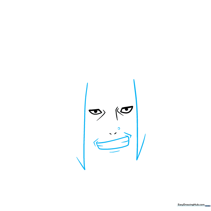 Drawing the mouth, mole, and initial side hair locks for Jiraiya