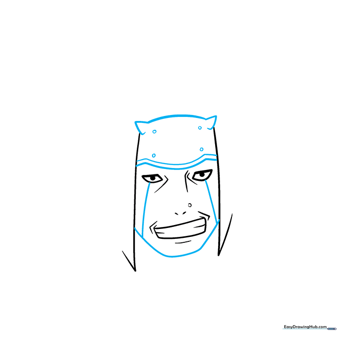 Sketching the forehead protector and chin outline