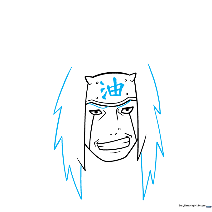Adding the headband symbol, eyebrows, and spiky hair details