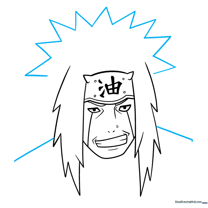 Sketching the top hair spikes and shoulder outlines