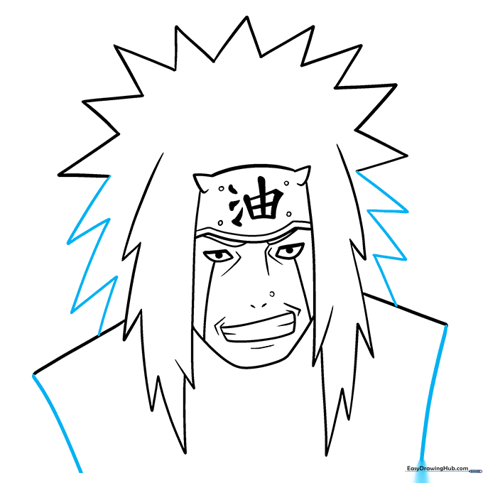 Drawing the long hair locks and vest edges