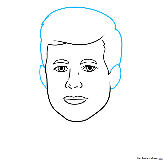 Drawing the ears and completing the hair outline.