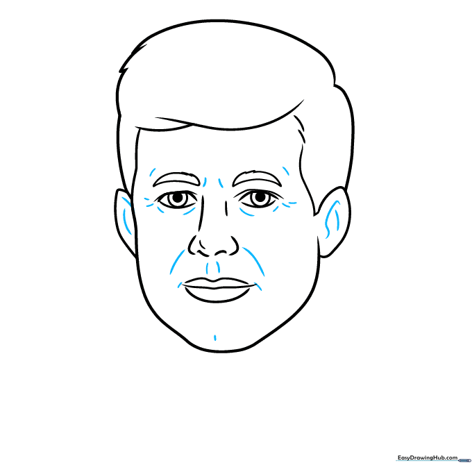 Adding detail lines to ears, eyes, and mouth for realism.