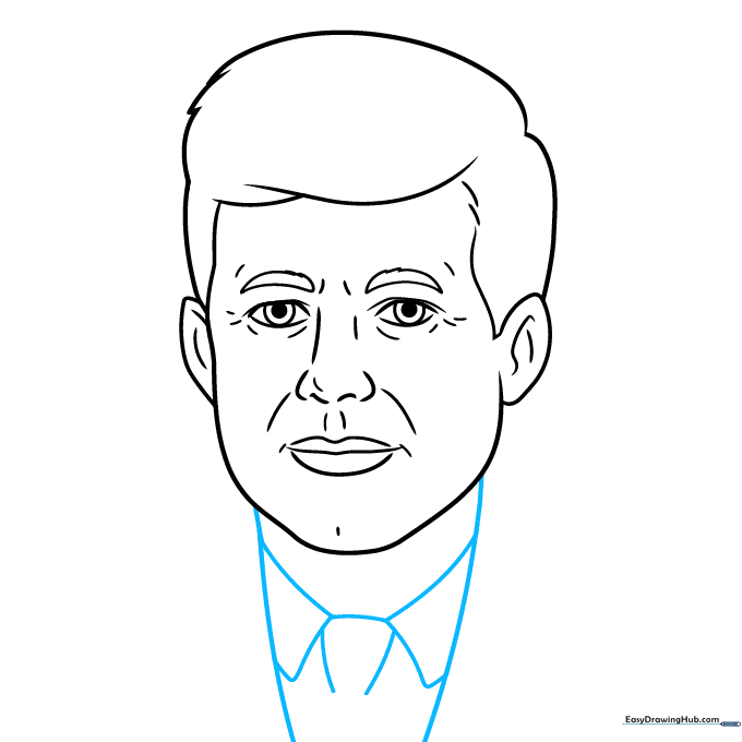 Sketching the shirt collar and necktie knot.