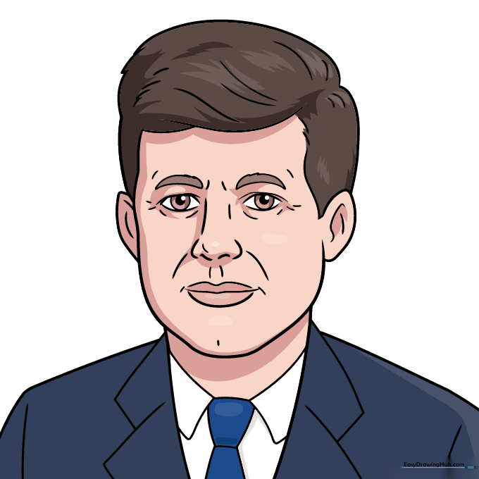 Finished, colored portrait of John F. Kennedy.