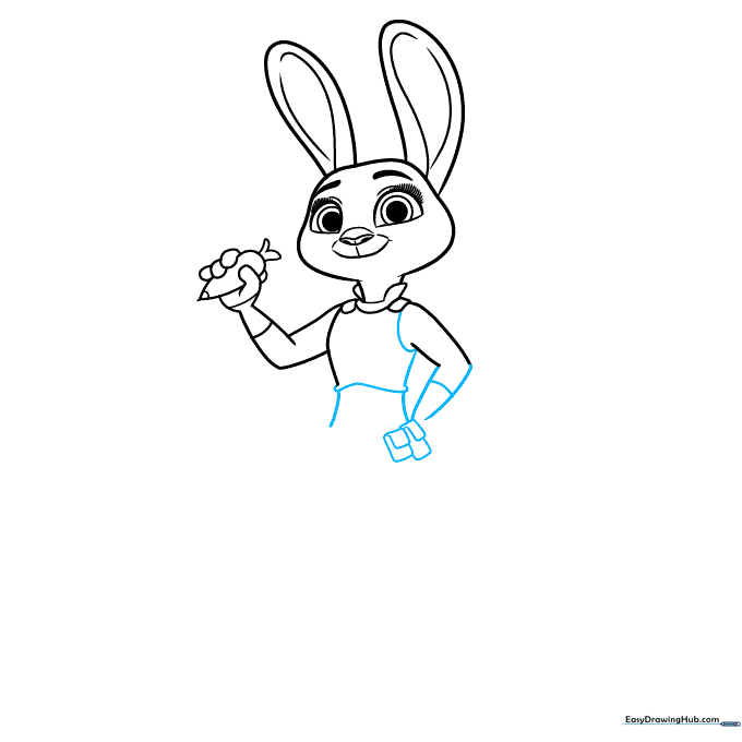 Drawing the details of Judy Hopps' police vest and utility belt.