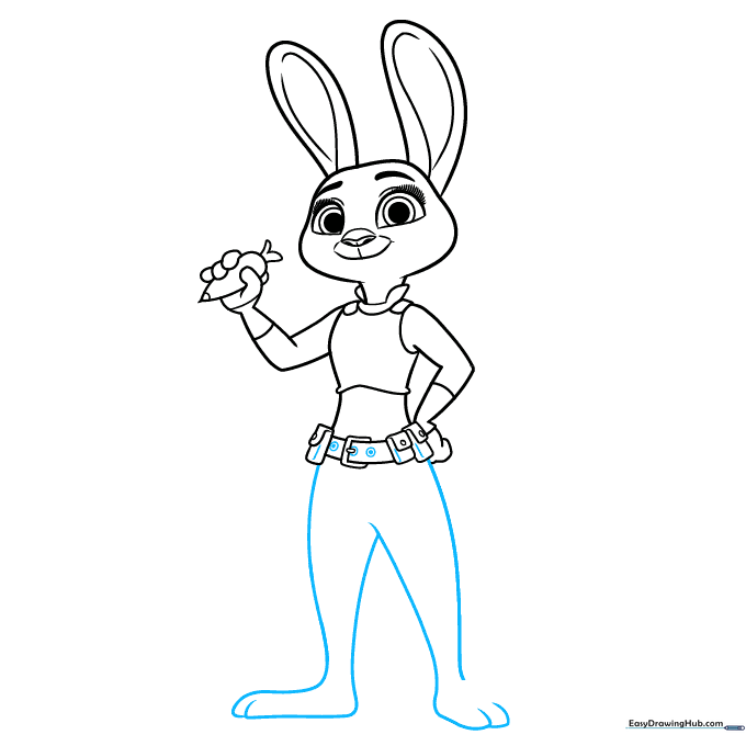 Drawing the lower body, legs, and feet of Judy Hopps.