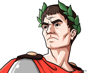 A high-quality, finished illustration of Julius Caesar for a classroom history project.
