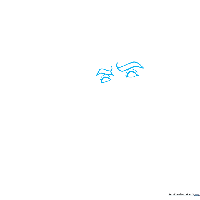 Close-up sketch of Julius Caesar's almond-shaped eyes and furrowed eyebrows on white paper.