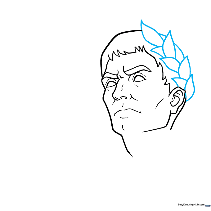 Adding the traditional Roman laurel wreath to the head sketch.