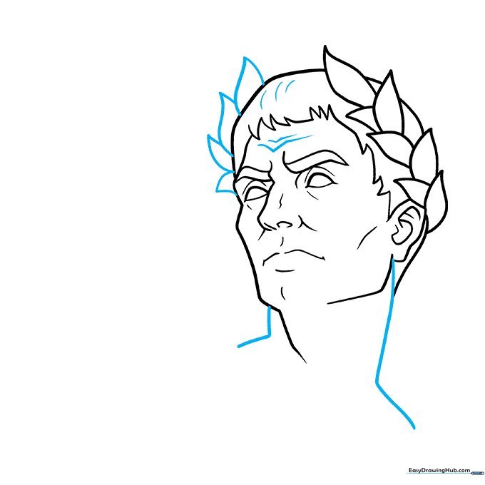 Detailed sketch showing the neck and additional laurel leaves.