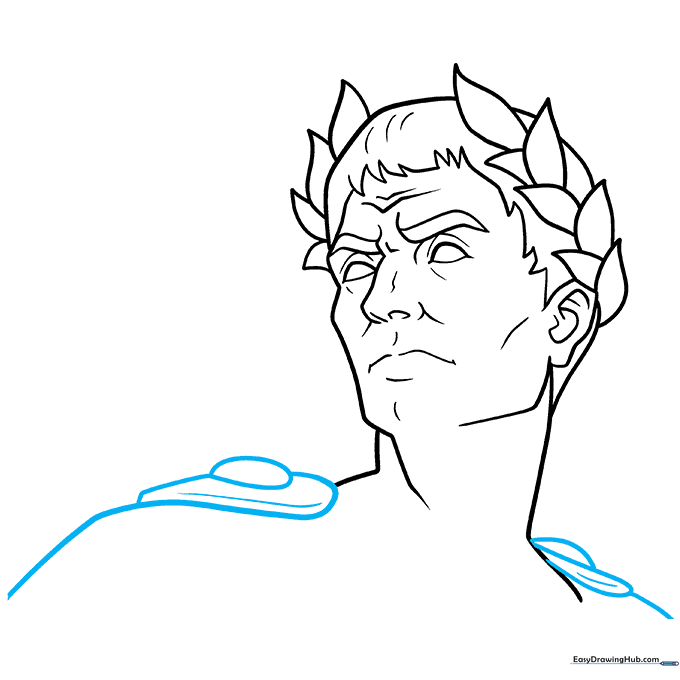 Sketching the Roman toga and shoulder cape clasps.