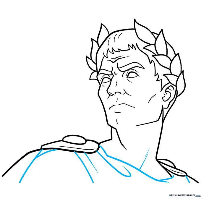 Finalizing the outline of the Roman toga fabric folds.