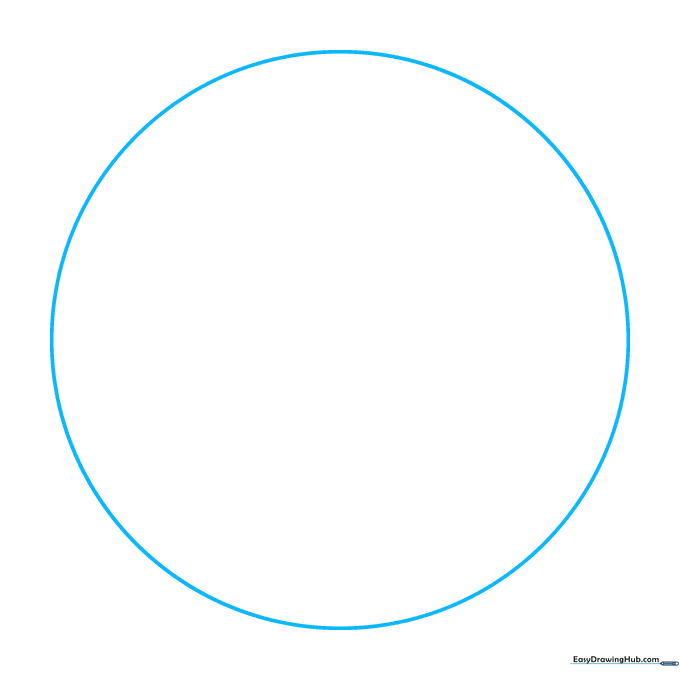 A simple pencil outline of a large circle representing the planet Jupiter.