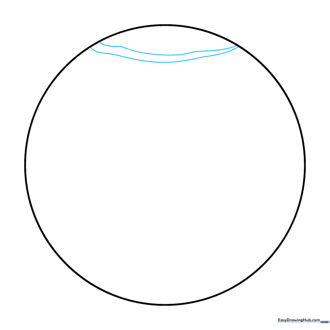 Two wavy lines drawn horizontally across the top of the circle to represent Jupiter's atmosphere.