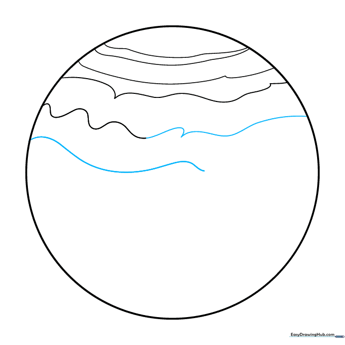 Drawing wider-spaced wavy lines across the center of the planet.