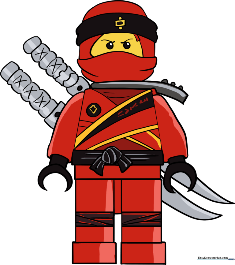 A vibrant, finished illustration of Kai from Ninjago, ready for coloring.