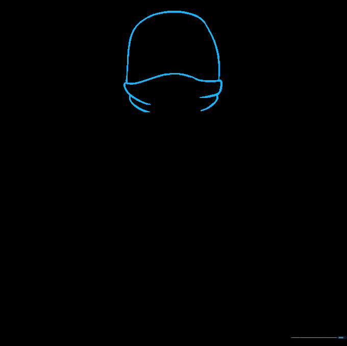 Pencil sketch of the top of Kai's ninja mask showing the inverted U-shape and fabric folds.