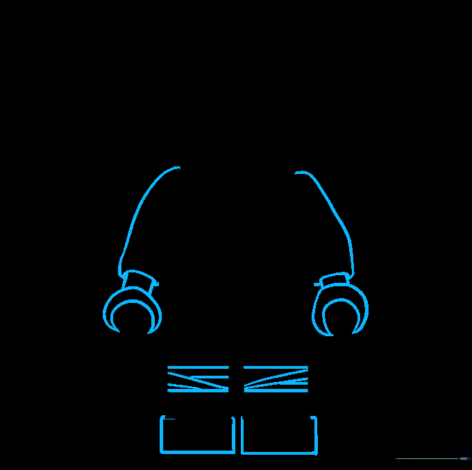 Drawing the arms, hands, and feet to complete the character's silhouette.