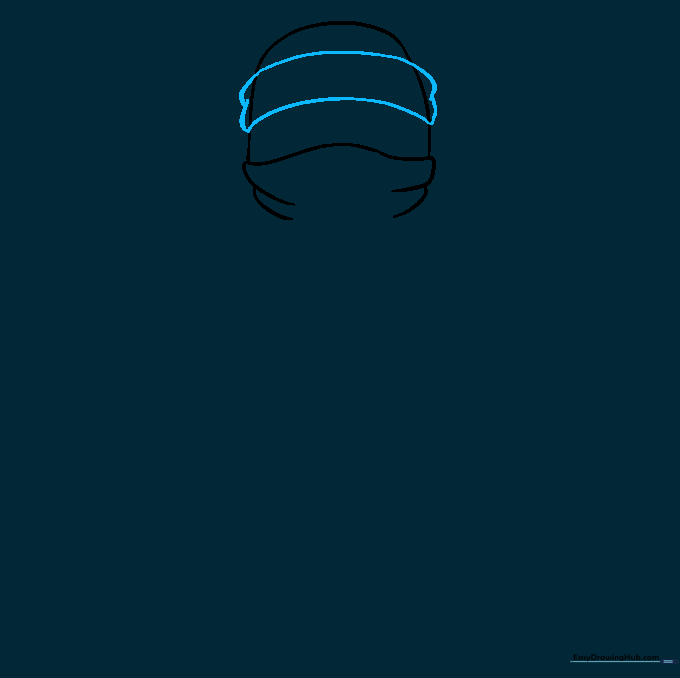 Adding the ninja headband detail across the top of the mask sketch.