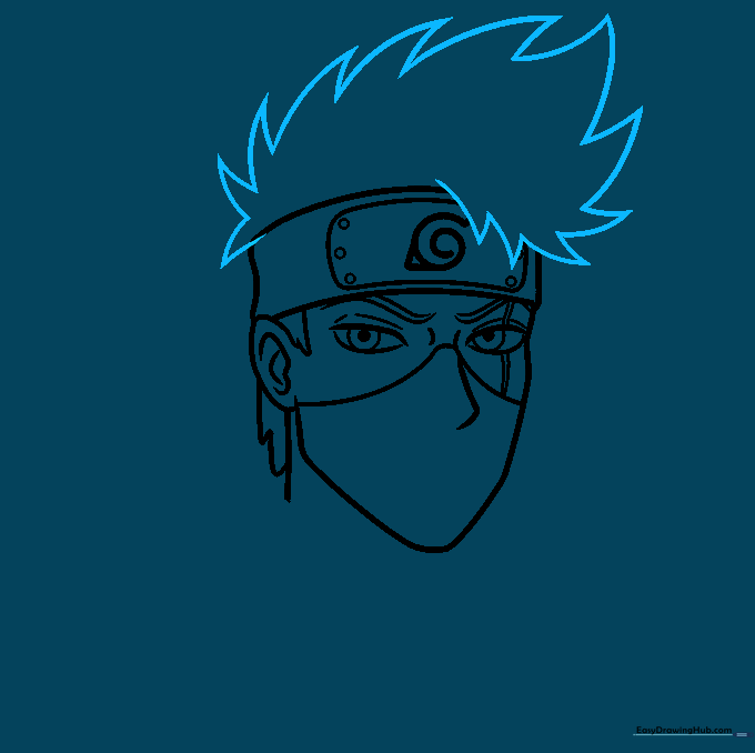 Adding the final spiky hair layers to the top of Kakashi's head.