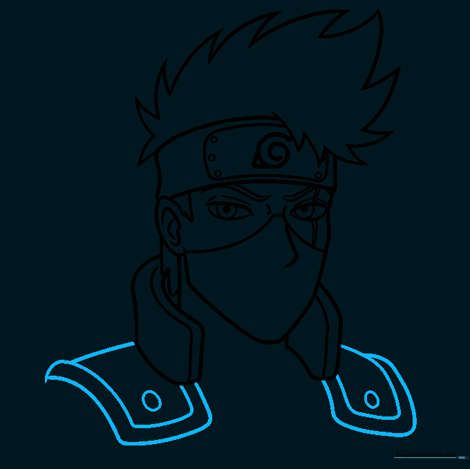 Drawing the shoulder armor plates on the uniform.