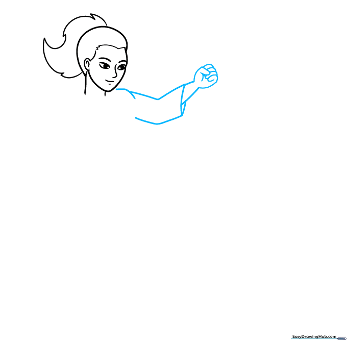 Step-by-step guide showing the construction of the karate fighter's arm and hand.