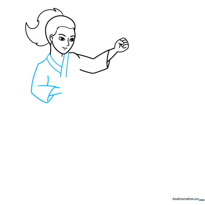 Adding the V-neck collar of the karate uniform to the drawing.