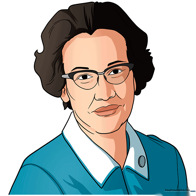 The finished, colored portrait of Katherine Johnson.