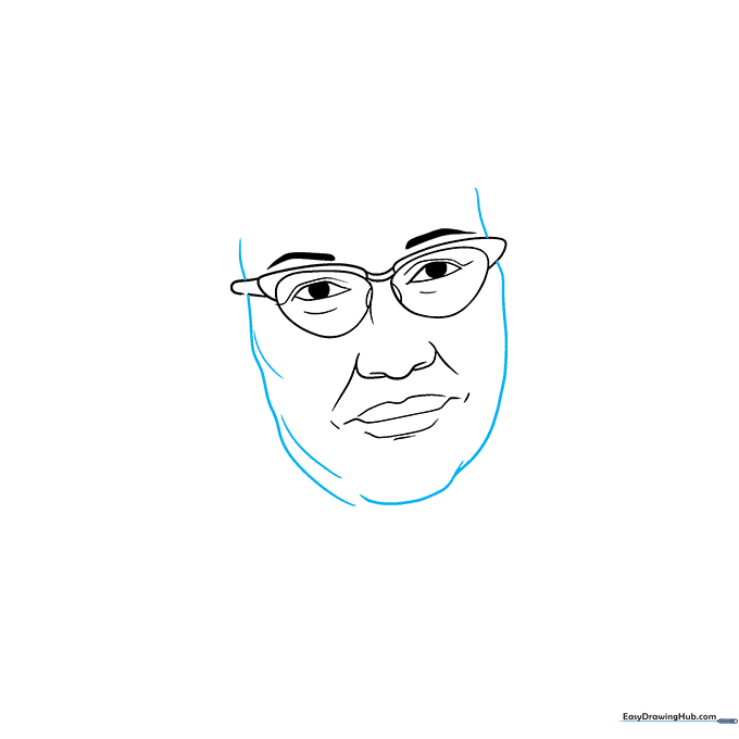 Outlining the jawline, chin, and neck to establish the structure of the face.