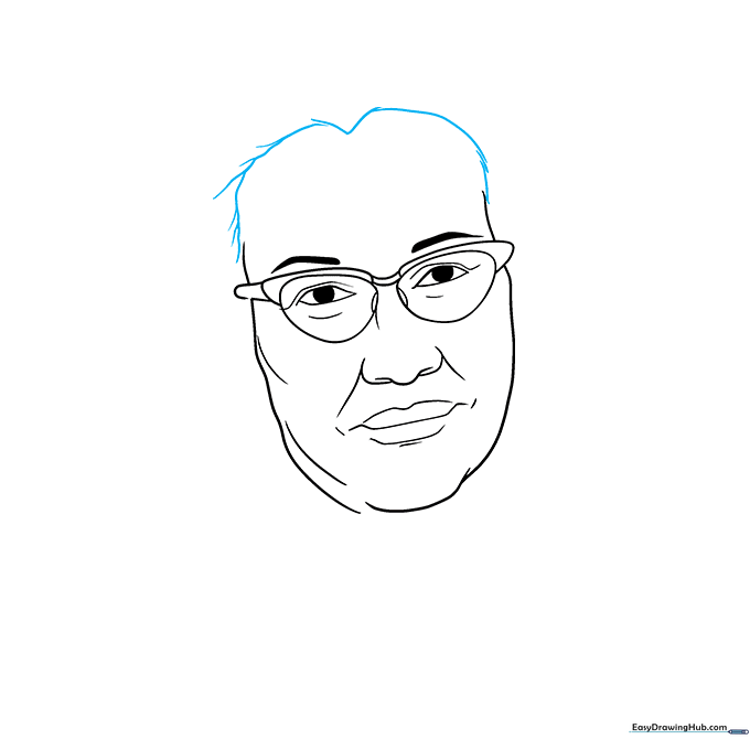 Adding the hairline and widow's peak to the top of the forehead.