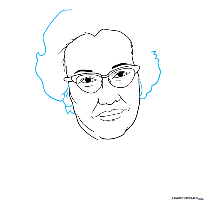 Drawing the ears and the side hair framing the face.