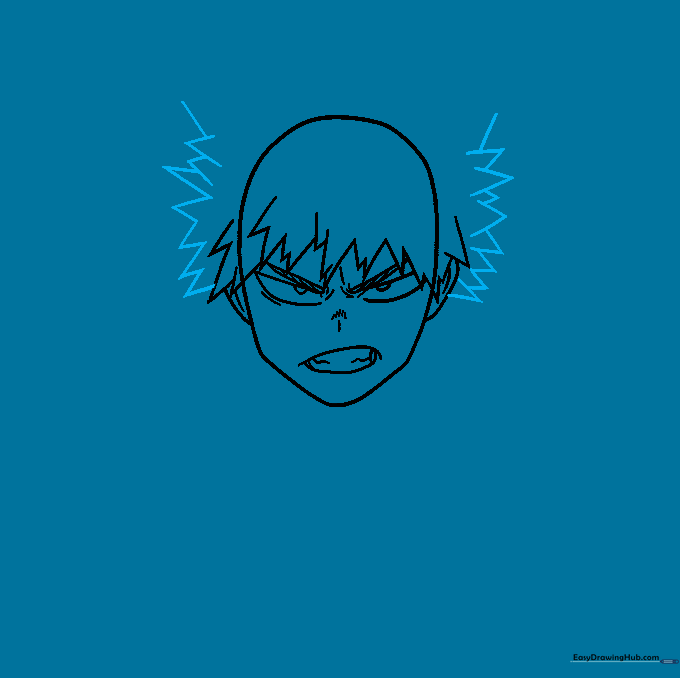 Expanding the hair volume with upward-pointing zigzag lines.