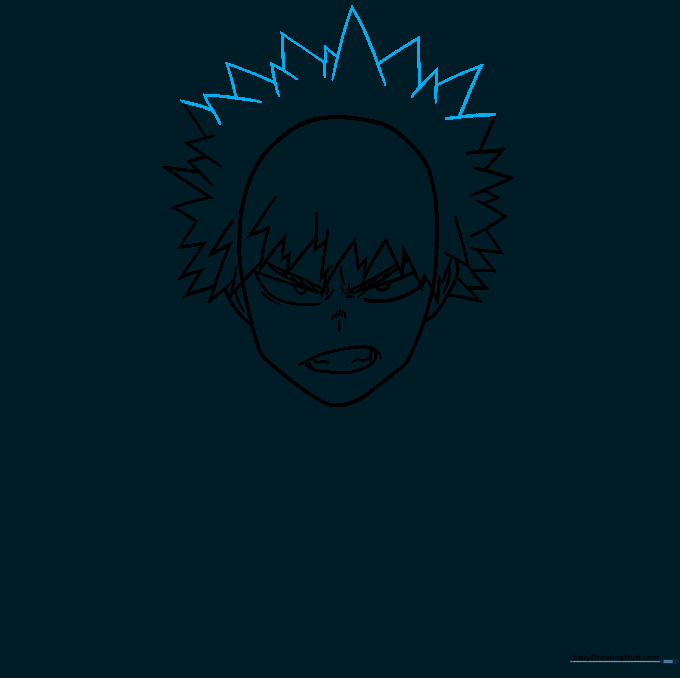 Finalizing the top of the hair with overlapping triangular spikes.