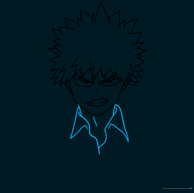 Drawing the neck and the collar of the uniform with angular lines.
