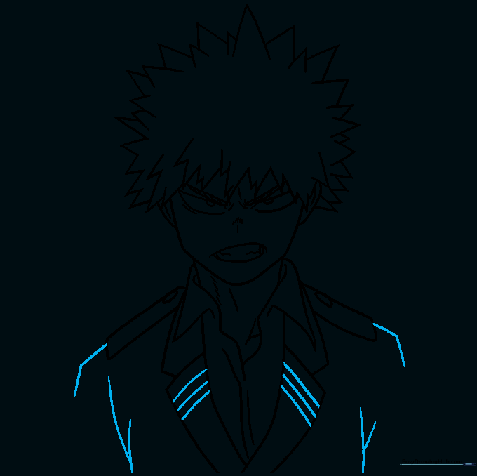 Completing the torso and arm outlines with uniform details.
