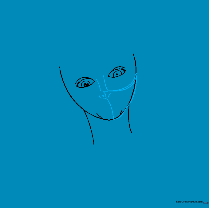 Drawing the nose and the outline for the character's signature mask.