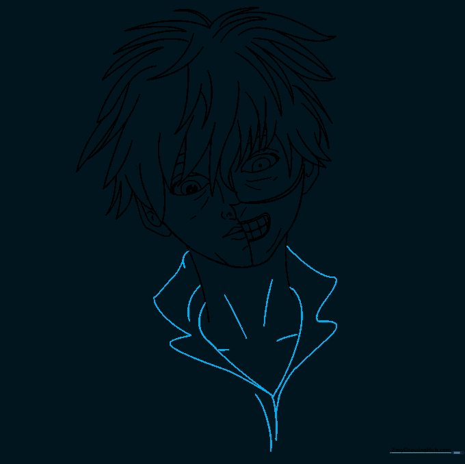 Adding the shirt collar and neck details to the drawing.