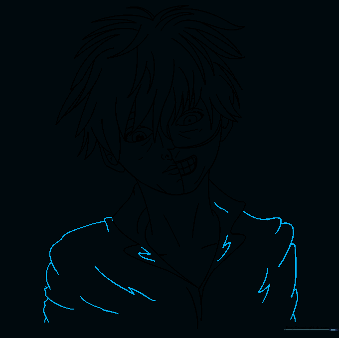 Refining the shoulders and final outline of the character's clothing.