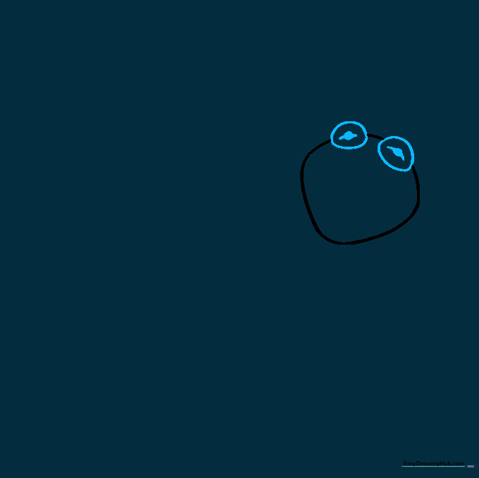 Drawing the circular eyes and pupils of Kermit the Frog.