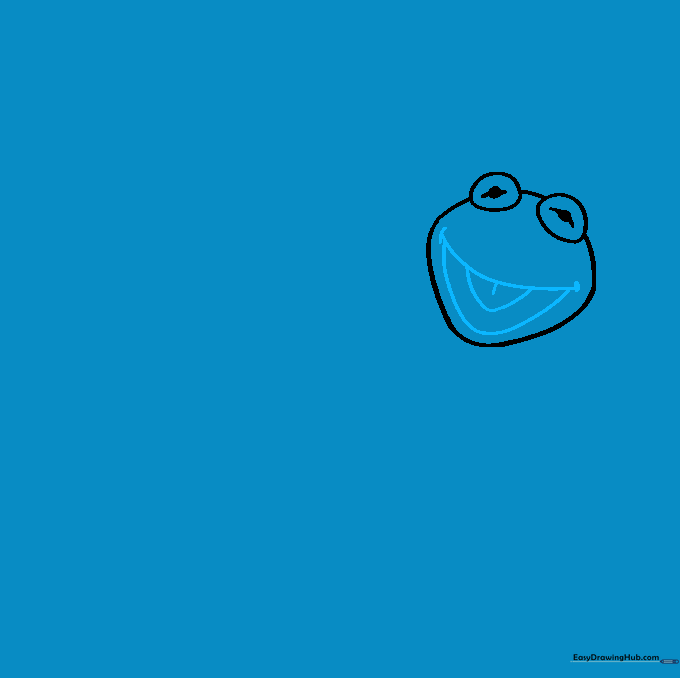 Sketching the wide, happy mouth and tongue of Kermit the Frog.