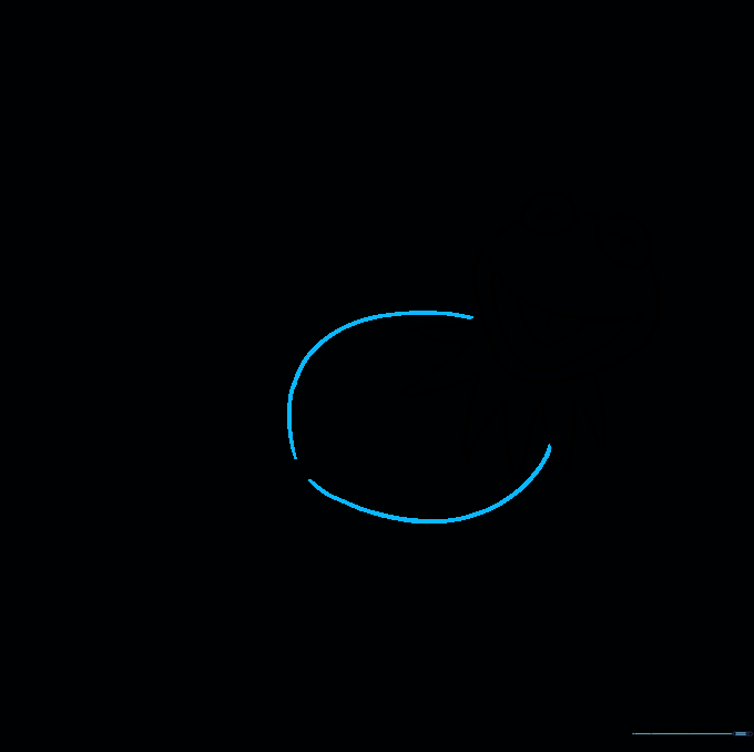 Drawing the oval body shape for Kermit the Frog.