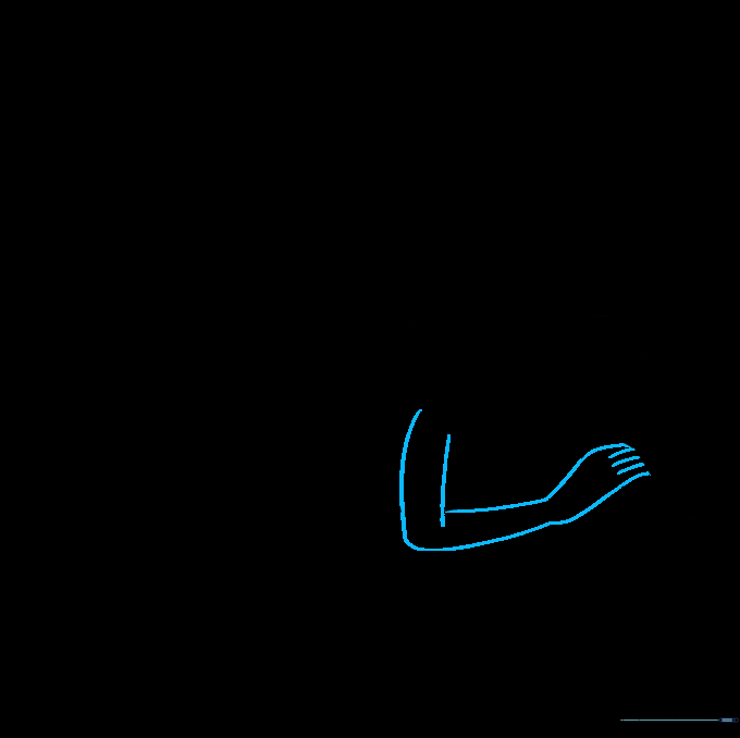 Sketching the second arm and hand with distinct finger lines.