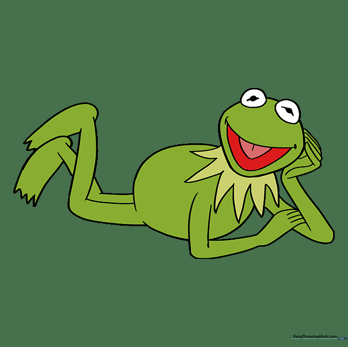 Finished drawing of Kermit the Frog colored in shades of green.